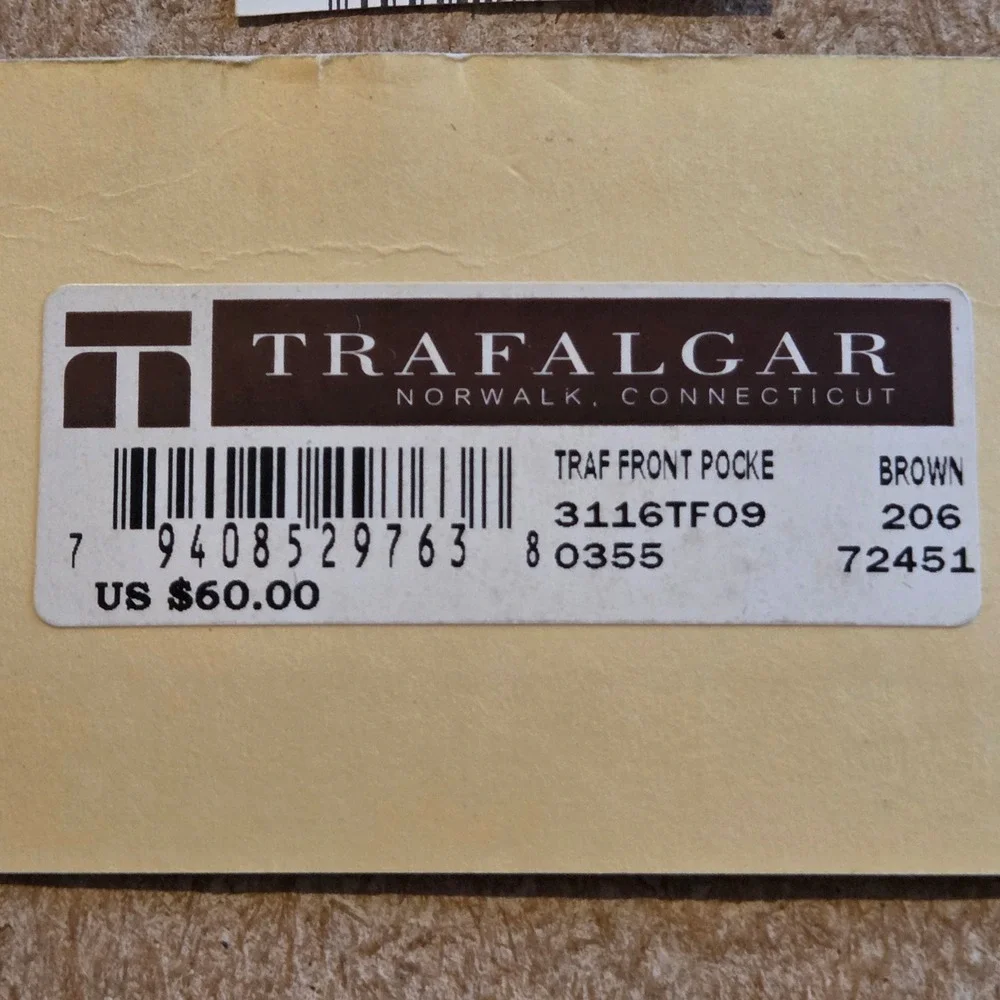 Vintage Trafalgar Italian Calfskin Leather Front‎ Pocket Money Clip Card Holder